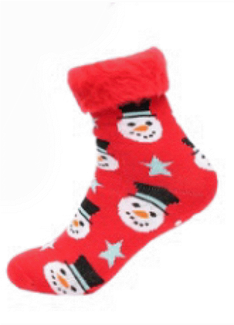 Ladies Christmas Brushed Bed Socks With Gripper